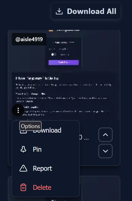 Room gallery view showing uploaded files with thumbnails and download options