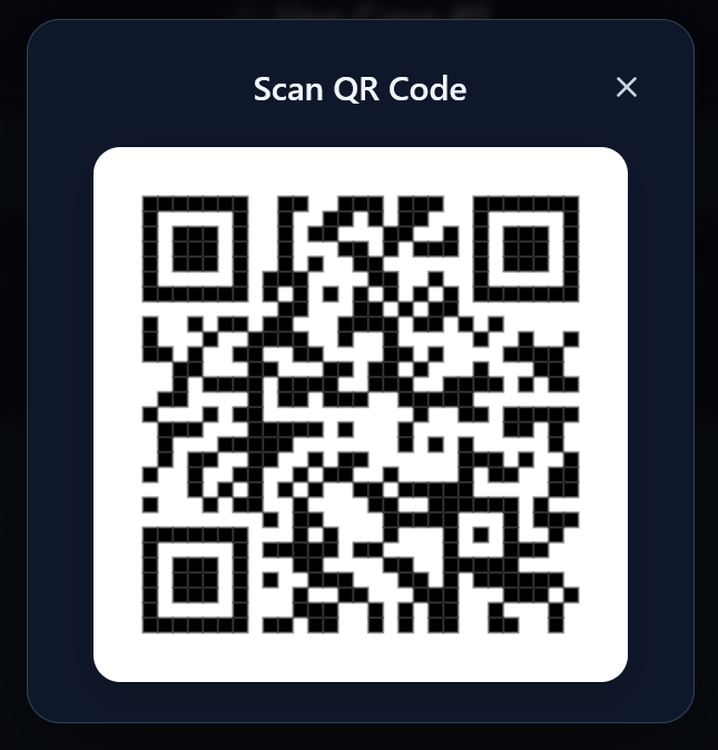 QR code modal displaying on screen with Scan QR Code title