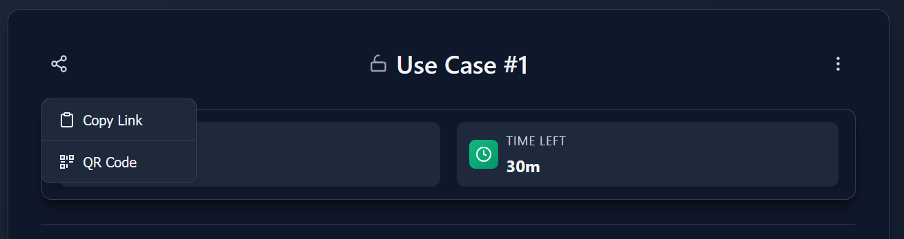 Room interface highlighting the Share button in top-left corner (room settings are in top-right)